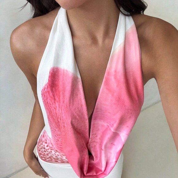 Khaki Sexy Women's Deep V Leopard Print Sequin Lace Tight Haltern Mini Dress - Picture 7 of 7